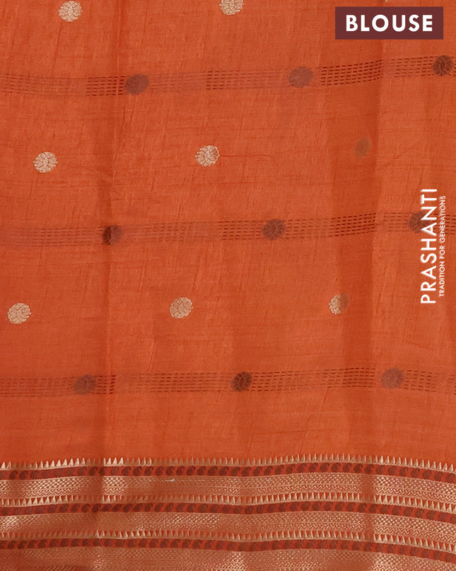 Semi raw silk saree rust shade with thread & zari woven buttas and zari woven border