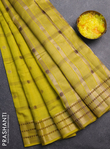 Semi raw silk saree lime yellow with thread & zari woven buttas and zari woven border