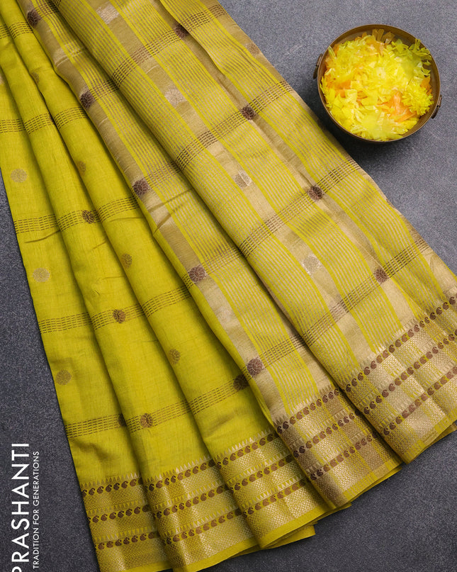 Semi raw silk saree lime yellow with thread & zari woven buttas and zari woven border