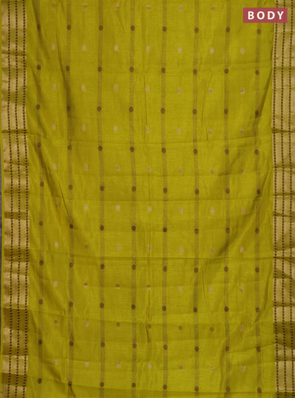 Semi raw silk saree lime yellow with thread & zari woven buttas and zari woven border