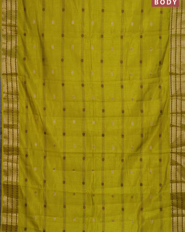 Semi raw silk saree lime yellow with thread & zari woven buttas and zari woven border