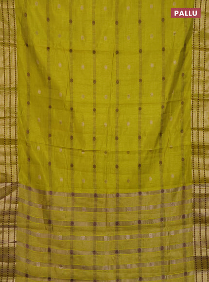Semi raw silk saree lime yellow with thread & zari woven buttas and zari woven border