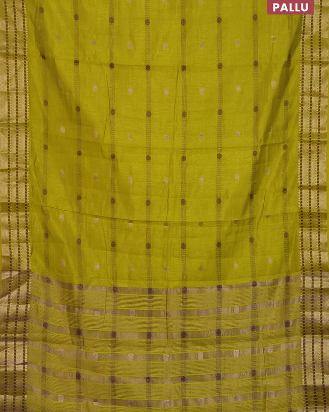 Semi raw silk saree lime yellow with thread & zari woven buttas and zari woven border