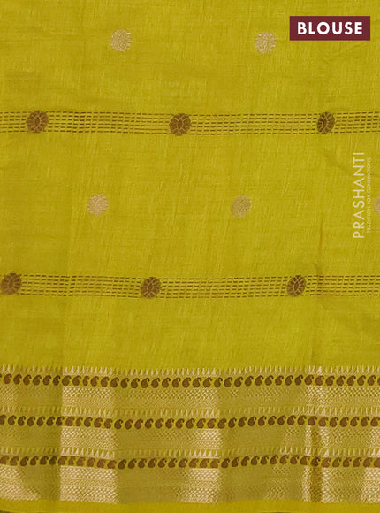 Semi raw silk saree lime yellow with thread & zari woven buttas and zari woven border