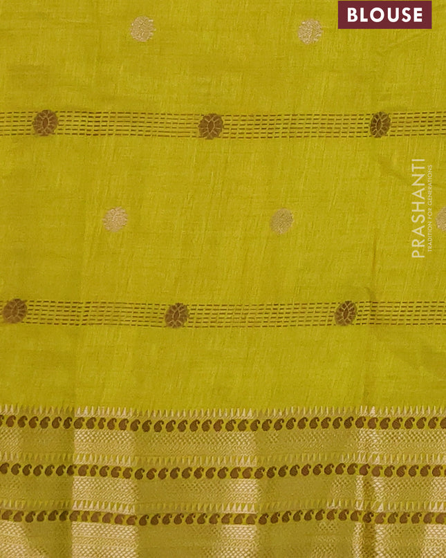 Semi raw silk saree lime yellow with thread & zari woven buttas and zari woven border