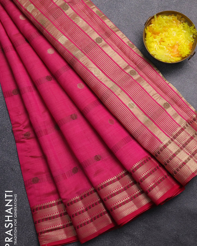 Semi raw silk saree pink with thread & zari woven buttas and zari woven border