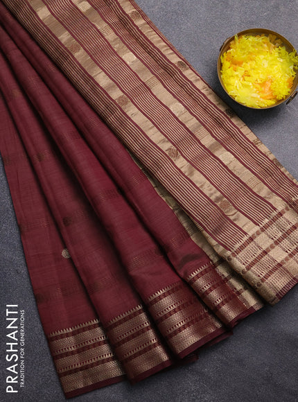 Semi raw silk saree wine shade with thread & zari woven buttas and zari woven border