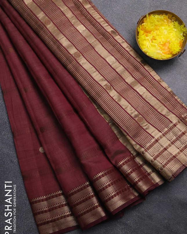 Semi raw silk saree wine shade with thread & zari woven buttas and zari woven border