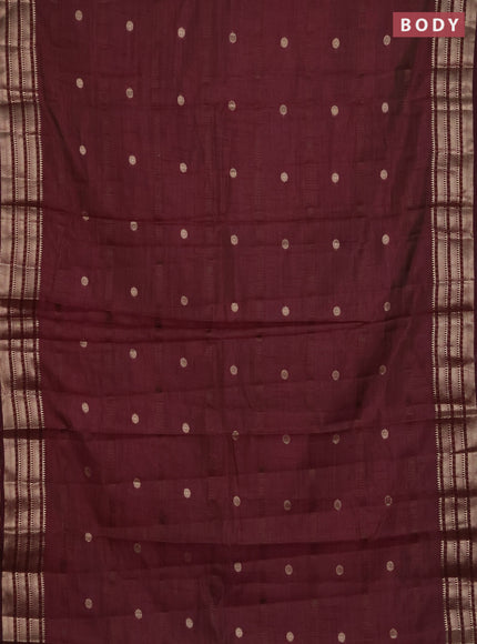 Semi raw silk saree wine shade with thread & zari woven buttas and zari woven border