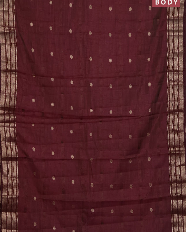 Semi raw silk saree wine shade with thread & zari woven buttas and zari woven border
