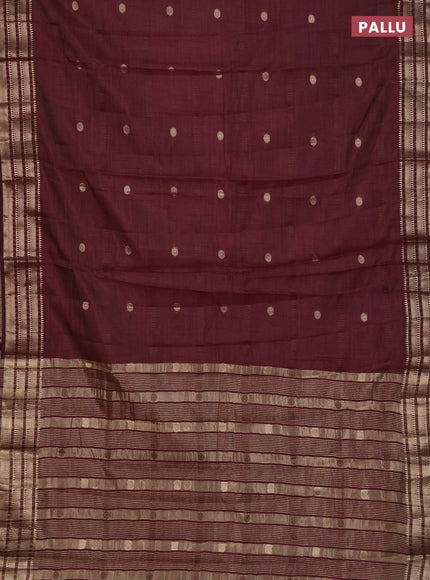 Semi raw silk saree wine shade with thread & zari woven buttas and zari woven border