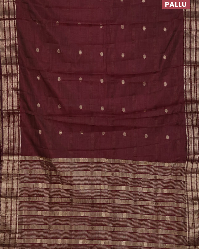 Semi raw silk saree wine shade with thread & zari woven buttas and zari woven border