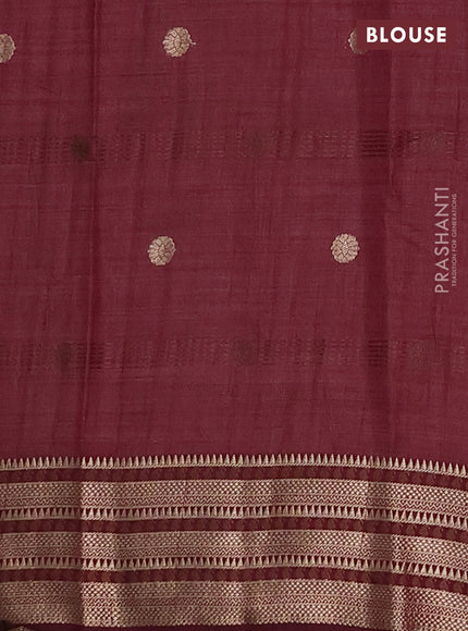 Semi raw silk saree wine shade with thread & zari woven buttas and zari woven border