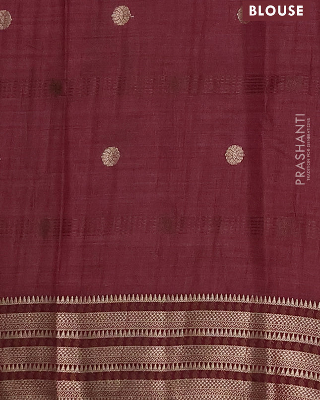 Semi raw silk saree wine shade with thread & zari woven buttas and zari woven border