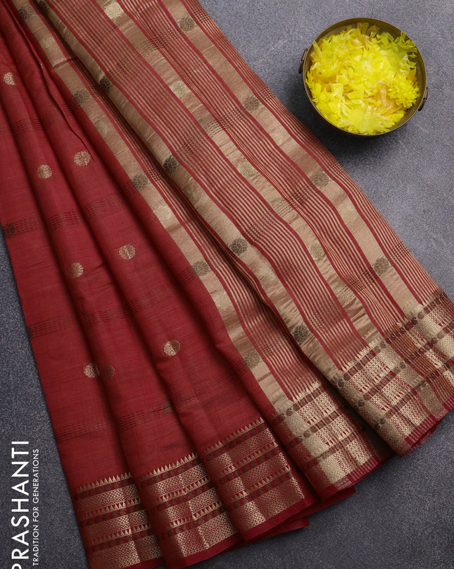 Semi raw silk saree red with thread & zari woven buttas and zari woven border