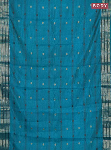 Semi raw silk saree cs blue with thread & zari woven buttas and zari woven border