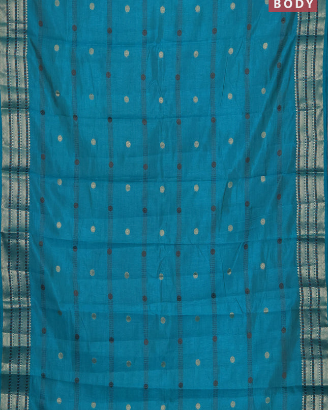 Semi raw silk saree cs blue with thread & zari woven buttas and zari woven border