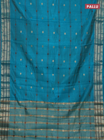 Semi raw silk saree cs blue with thread & zari woven buttas and zari woven border