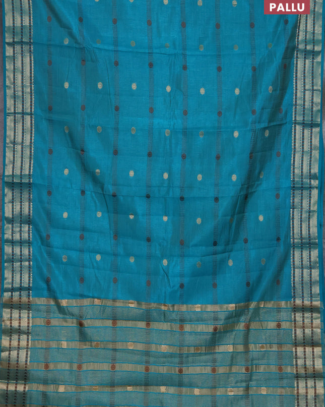 Semi raw silk saree cs blue with thread & zari woven buttas and zari woven border