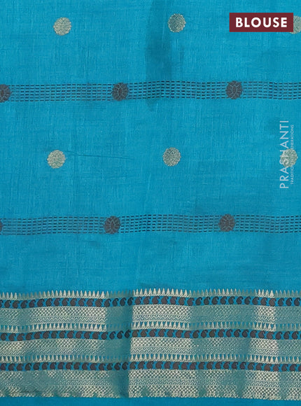 Semi raw silk saree cs blue with thread & zari woven buttas and zari woven border