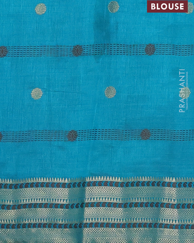 Semi raw silk saree cs blue with thread & zari woven buttas and zari woven border