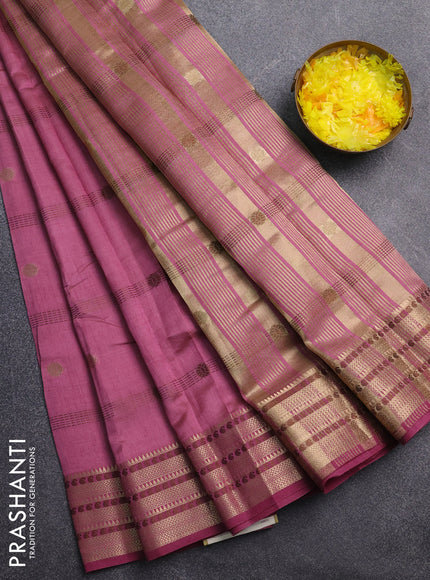 Semi raw silk saree mauve pink with thread & zari woven buttas and zari woven border
