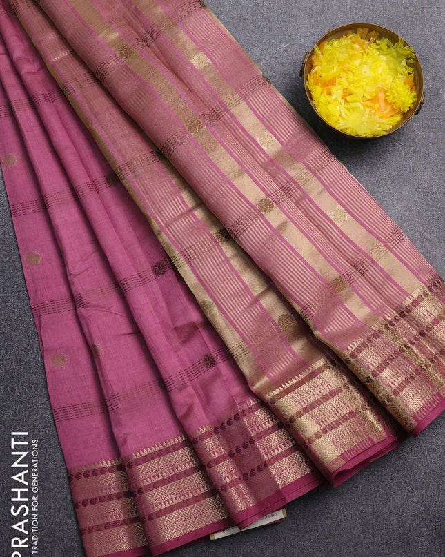 Semi raw silk saree mauve pink with thread & zari woven buttas and zari woven border