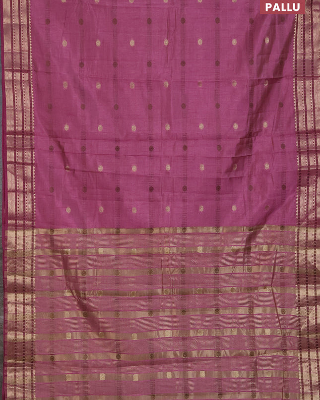 Semi raw silk saree mauve pink with thread & zari woven buttas and zari woven border