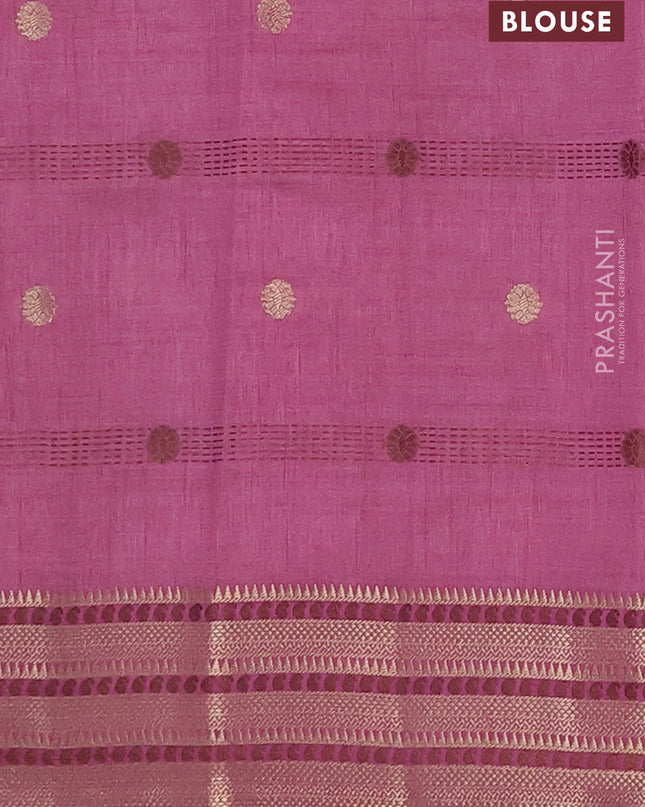 Semi raw silk saree mauve pink with thread & zari woven buttas and zari woven border