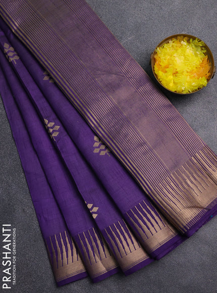 Semi raw silk saree violet with zari woven buttas and temple design zari woven border