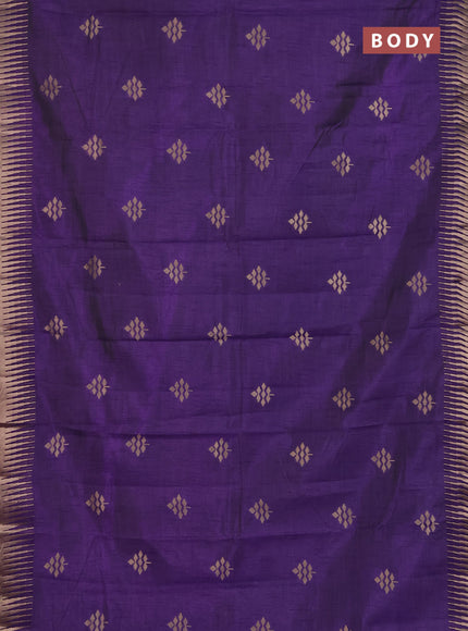 Semi raw silk saree violet with zari woven buttas and temple design zari woven border