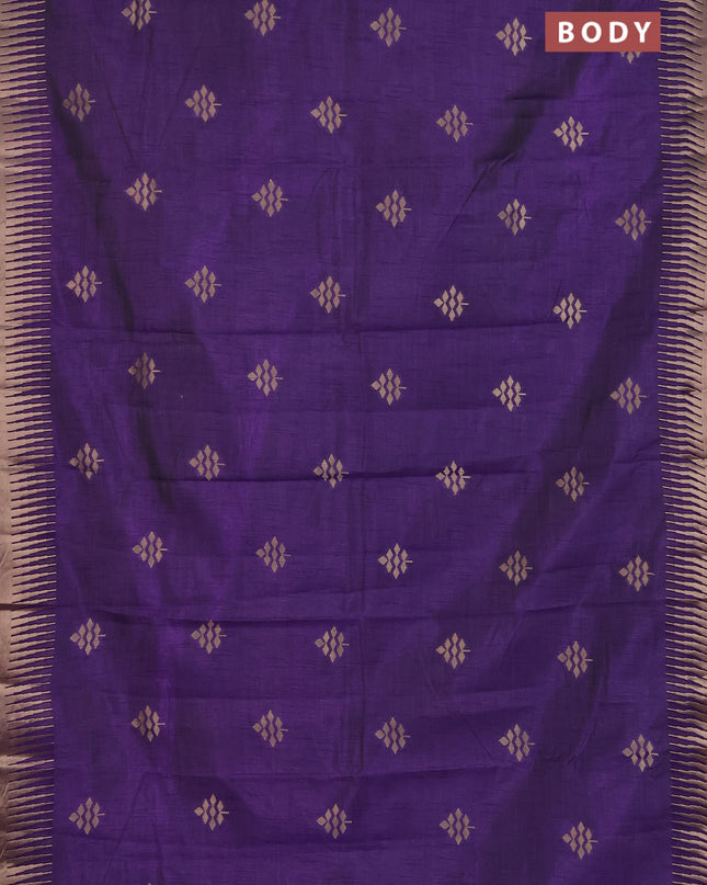Semi raw silk saree violet with zari woven buttas and temple design zari woven border
