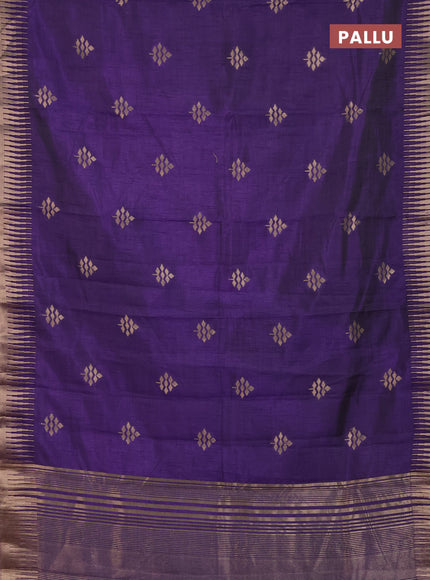 Semi raw silk saree violet with zari woven buttas and temple design zari woven border