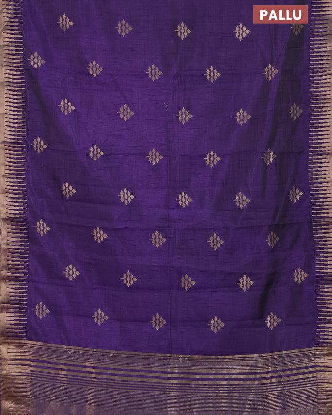 Semi raw silk saree violet with zari woven buttas and temple design zari woven border