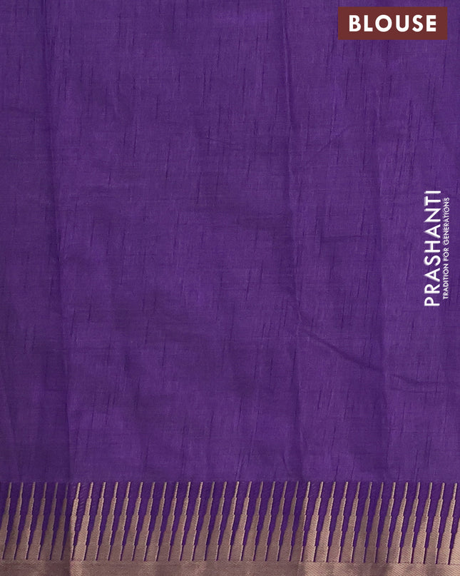 Semi raw silk saree violet with zari woven buttas and temple design zari woven border