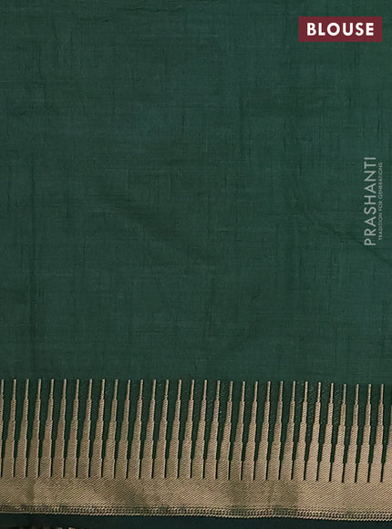 Semi raw silk saree dark green with zari woven buttas and temple design zari woven border