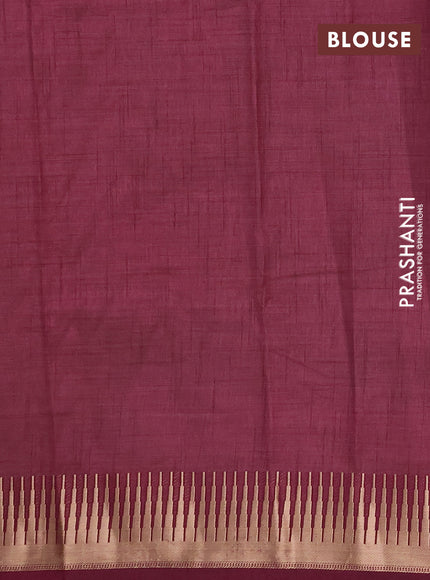 Semi raw silk saree wine shade with zari woven buttas and temple design zari woven border