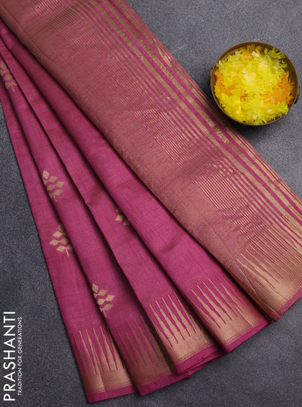 Semi raw silk saree mauve pink with zari woven buttas and temple design zari woven border