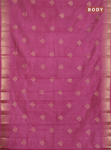 Semi raw silk saree mauve pink with zari woven buttas and temple design zari woven border