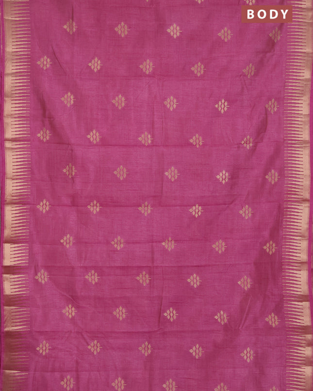 Semi raw silk saree mauve pink with zari woven buttas and temple design zari woven border