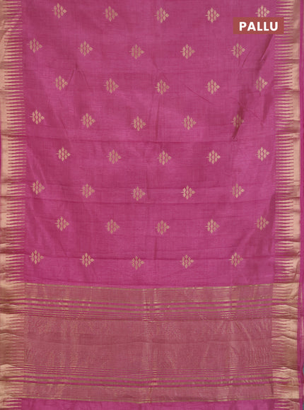 Semi raw silk saree mauve pink with zari woven buttas and temple design zari woven border