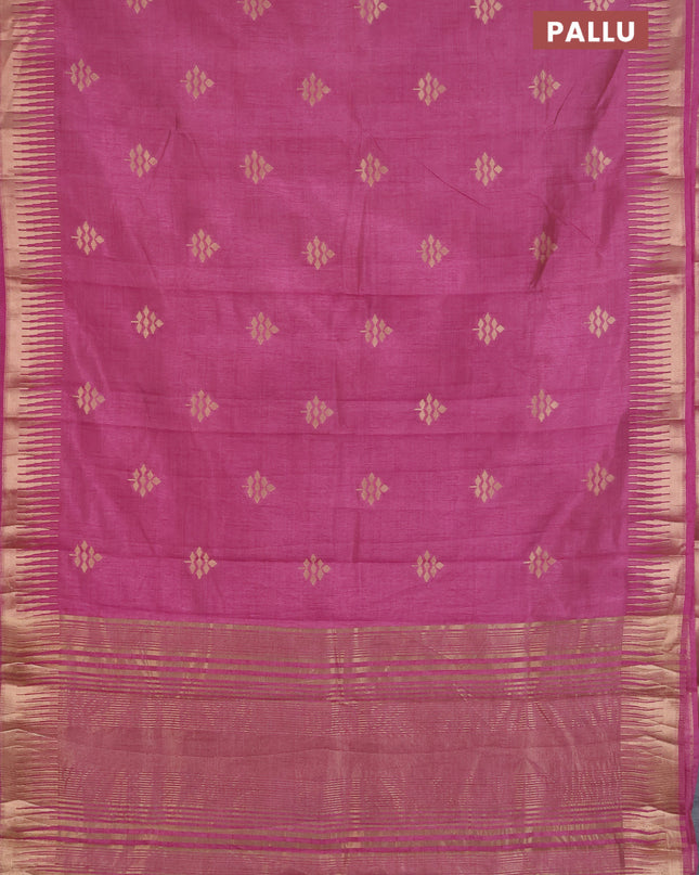 Semi raw silk saree mauve pink with zari woven buttas and temple design zari woven border