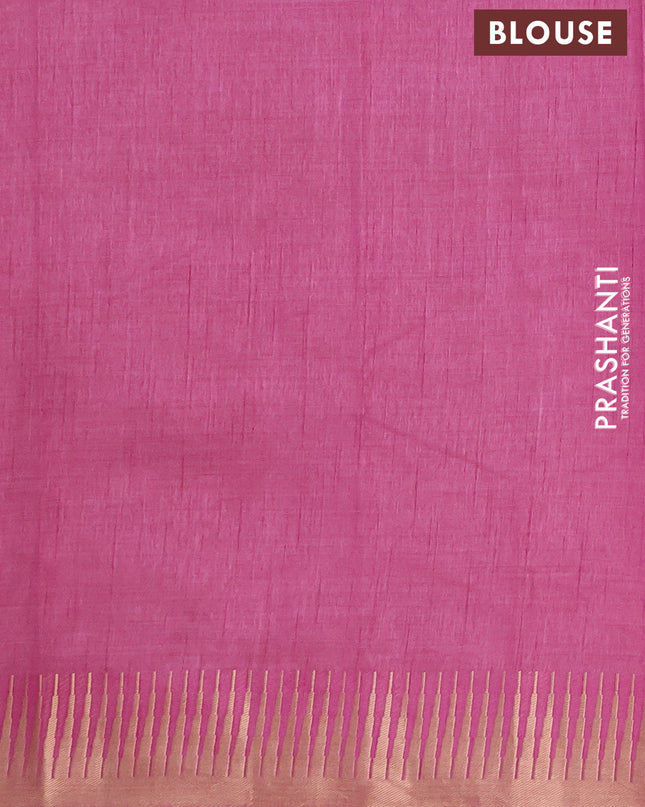 Semi raw silk saree mauve pink with zari woven buttas and temple design zari woven border