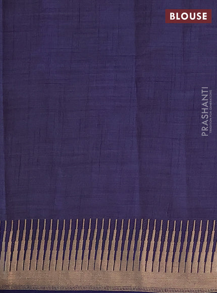 Semi raw silk saree navy blue with zari woven buttas and temple design zari woven border