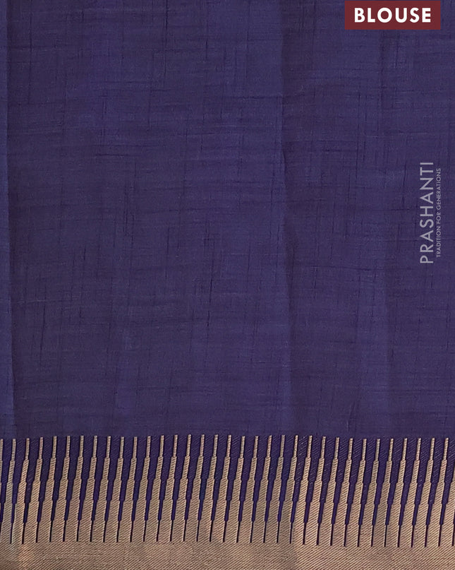Semi raw silk saree navy blue with zari woven buttas and temple design zari woven border