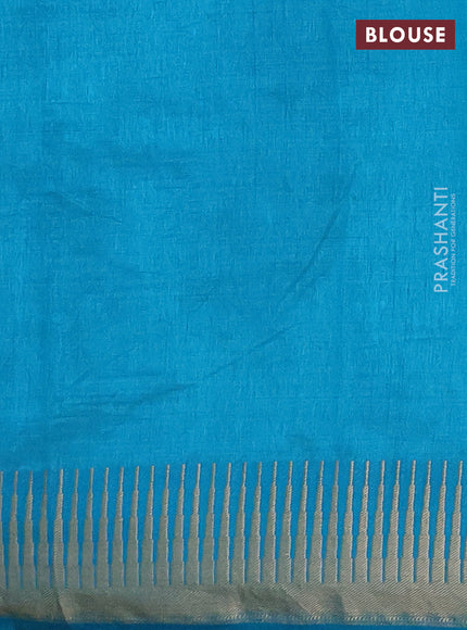 Semi raw silk saree cs blue with zari woven buttas and temple design zari woven border