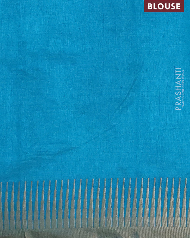 Semi raw silk saree cs blue with zari woven buttas and temple design zari woven border