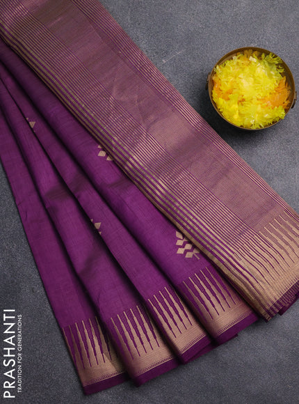 Semi raw silk saree violet with zari woven buttas and temple design zari woven border