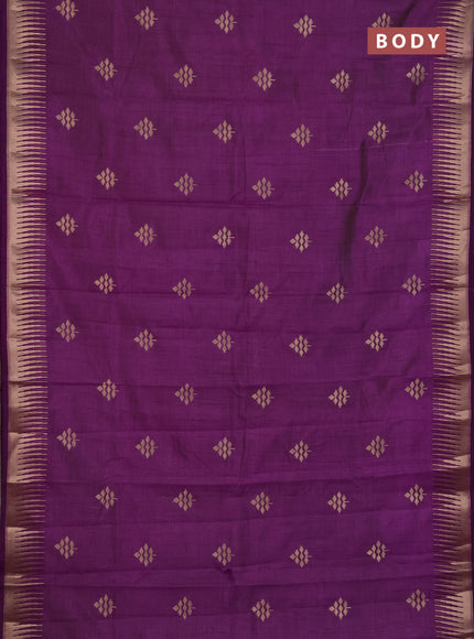 Semi raw silk saree violet with zari woven buttas and temple design zari woven border