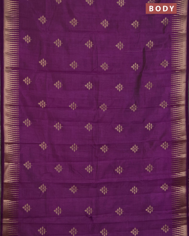 Semi raw silk saree violet with zari woven buttas and temple design zari woven border
